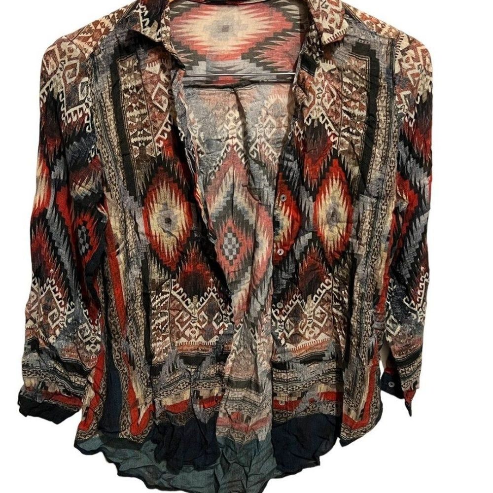 Zara Basic Aztec Style Button Down Long Sleeve Wo… - image 2